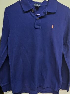 Ralph Lauren Men’s Long-Sleeve Polo - Deep Blue with Orange Logo
